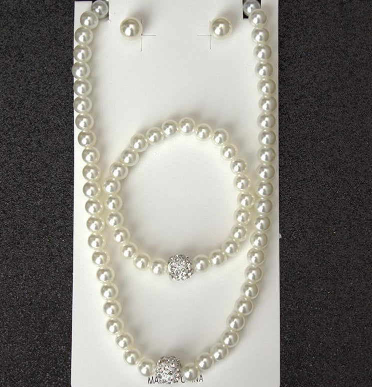 Accesorios de perlas, collar, pulsera y aretes